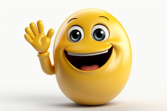 Smiling yellow emoji hand with a waving gesture, conveying a warm and friendly greeting, Generative AI