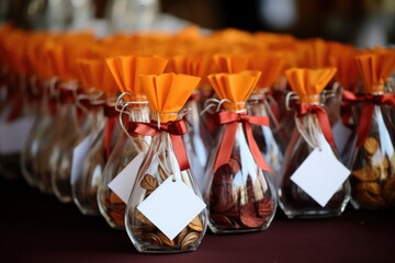 detail of party favors with thank-you tags