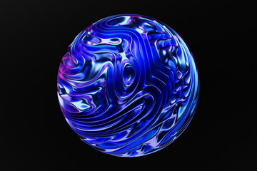 Futuristic 3d rendering   purple abstract ball, color gradient spherical glass orb on black, modern graphic design element