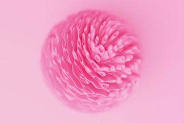 3d wavy fluorescent  pink  sphere. Abstract shapes . iridescent glossy waves.  3d illustration.