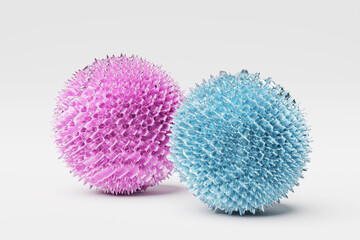 3d wavy fluorescent  pink and blue spheres. Abstract shapes . iridescent glossy waves.  3d illustration.