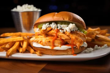 Foto op Canvas buffalo chicken sandwich served with saddle of fries © Natalia