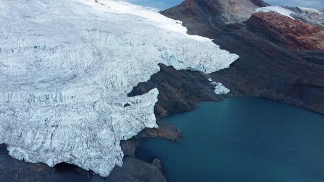 Climate change Glacier melting in Huaraz Peru climate change beautiful mountain range and lakes in Pastoruri Peru Andes in South America