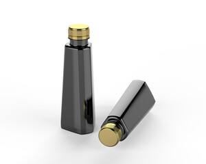 3D renderings of triangular beverage bottles in various colors