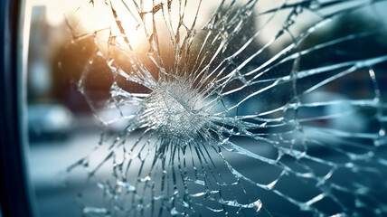 car glass broken in cracks abstract background.