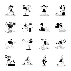 Trendy  Fitness Glyph Illustrations 

