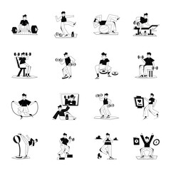 Modern Pack of Workout Glyph Illustrations 

