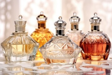 Obraz na płótnie Canvas bubbly liquid filling transparent perfume bottles