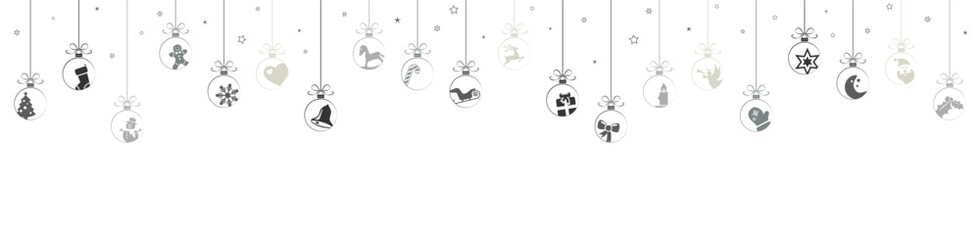 hanging baubles with christmas icons and greetings - 670382276