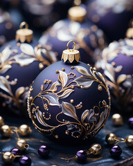 Happy New Year and Christmas holiday concept. beautiful purple New Year decorations on blurred...