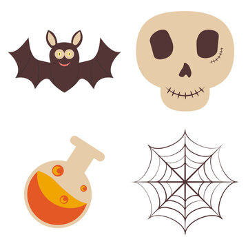 Cute Halloween Illustration Collection. Flat Design. Vector Icon Set. 