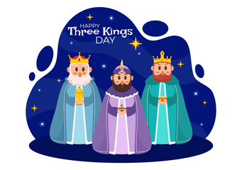 Happy Three Kings Day Vector Illustration to Faith on the Divinity of Jesus Since His Coming to the World in Epiphany Christian Festival Background