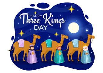 Happy Three Kings Day Vector Illustration to Faith on the Divinity of Jesus Since His Coming to the World in Epiphany Christian Festival Background