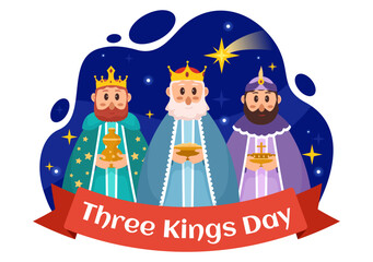 Happy Three Kings Day Vector Illustration to Faith on the Divinity of Jesus Since His Coming to the World in Epiphany Christian Festival Background