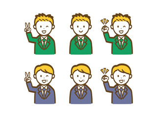 ベテラン社員と若手社員のビジネスマンイラストセット