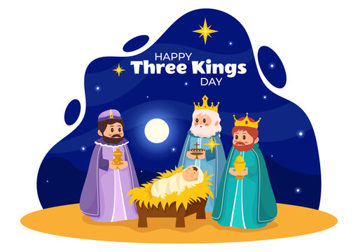 Happy Three Kings Day Vector Illustration to Faith on the Divinity of Jesus Since His Coming to the World in Epiphany Christian Festival Background