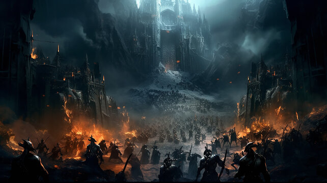 Fototapeta pc game simulation online horror castle attack dark forces warriors battle screen.