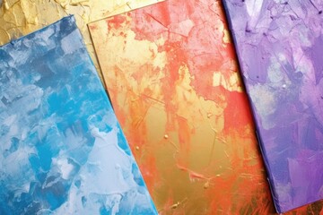 close-up of canvases painted with different faux paint effects