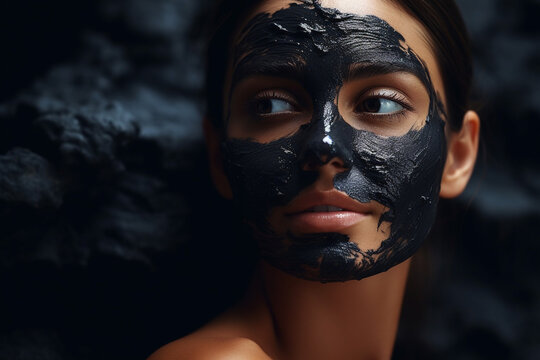 woman in spa applying black or white face mask for skin treatment