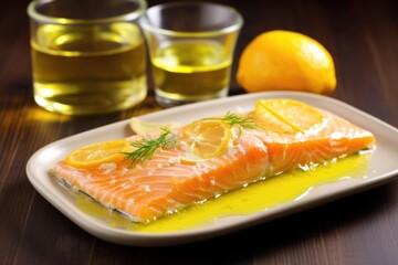 salmon fillet under a pour of zesty orange glaze