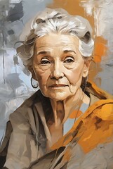 canvas texture oil painting. Conceptual abstract picture of very old woman . Conceptual abstract closeup of an oil painting  on canvas.