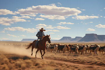 Trailblazing Cowboys. A Group of Ranchers Herding Cattle Across Vast Plains
