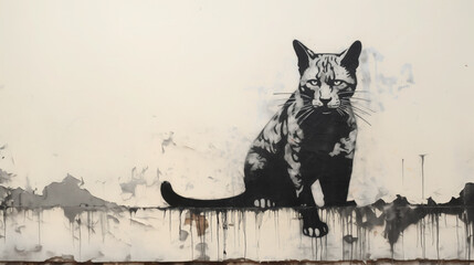 Cat mural with dripping paint effect.