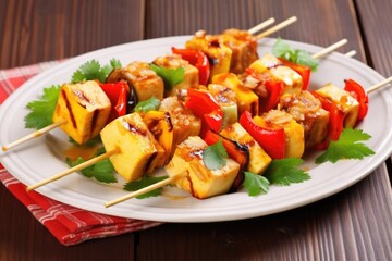 spicy, grilled fish skewers on bamboo sticks