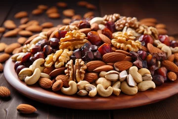 Fotobehang a plate full of tree nuts showing nuts allergy © altitudevisual