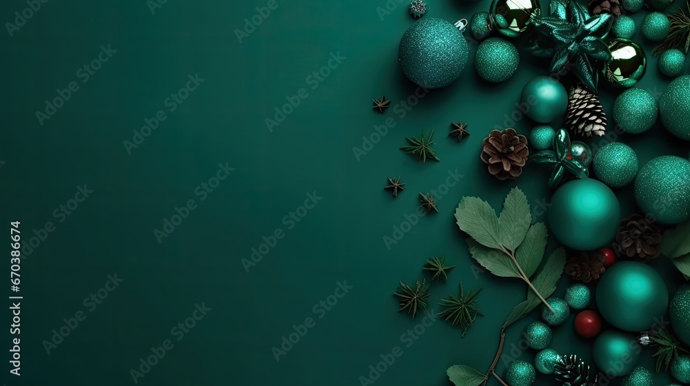 Poster christmas background with blank green christmas elements design for text space, christmas ball with 