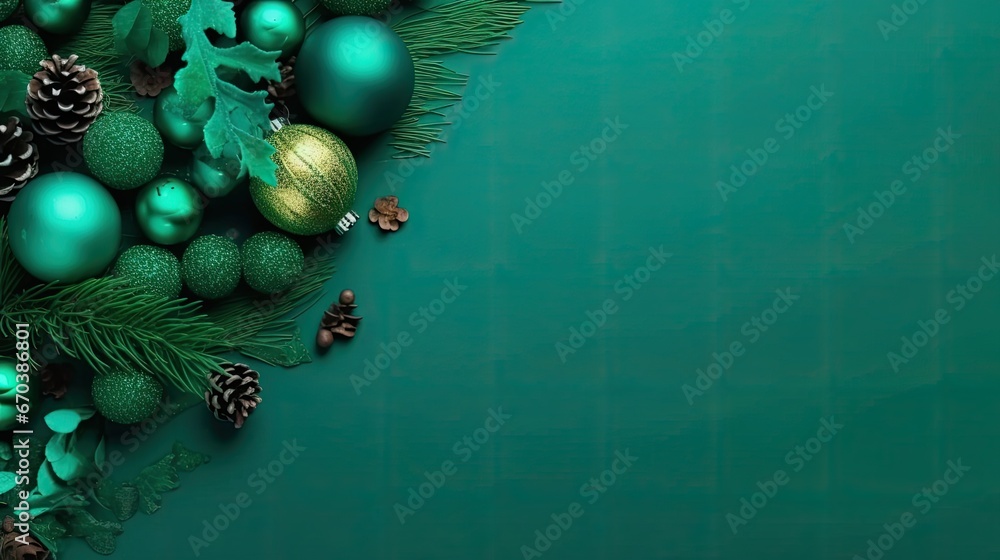 Poster christmas background with blank green christmas elements design for text space, christmas ball with 