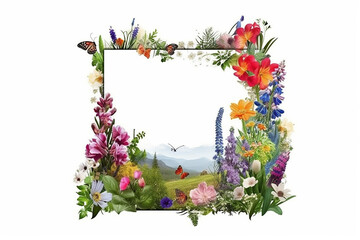 wild flower frame white background,  AI