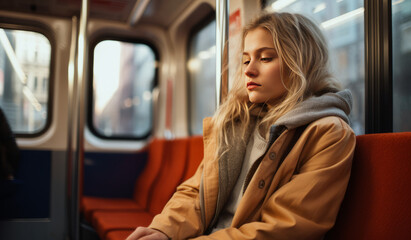 Beautiful woman in the metro station - obrazy, fototapety, plakaty