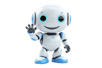 Cute white futuristic robot, isolated. PNG file with transparent background. Generative Ai