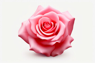 Pink rose is shown on white background with shadow.