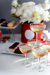 buffet, bright treats for guests, desserts and champagne 