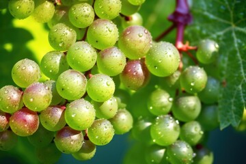 macro shot of dew-covered grapes in early morning light