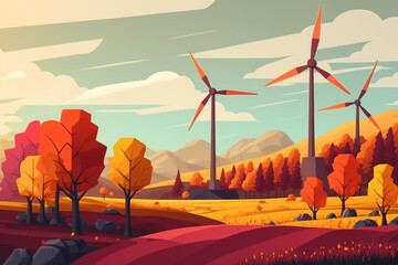 wind mills at the meadow. eco energy. generating electricity. Turbine wind power green energy electricity concept wind energy plant with green grass open sky - obrazy, fototapety, plakaty