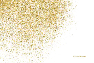 Gold Glitter Texture Isolated On White. Goldish Color Sequins. Golden Explosion Of Confetti. Design Element. Celebratory Background. Vector illustration.  