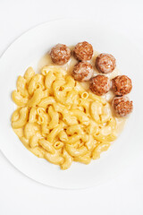 pasta with meatballs, top view