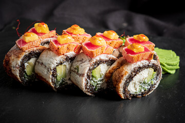 sushi set on the black background