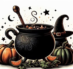 Witches Brew Cauldron Mug illustration style