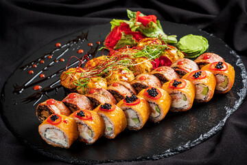 sushi set on the black background