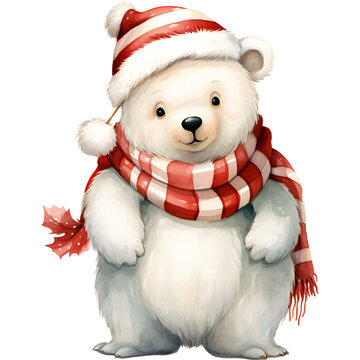 recommend clip art: polar bear santa watercolor christmas gift box