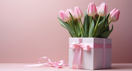 bouquet of tulips in a gift box
