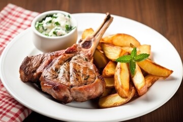 lamb cutlets with a side of potato wedges