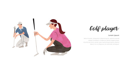 ベクターイラスト素材：ゴルフ、真剣にプレーする男性と女性
 - obrazy, fototapety, plakaty