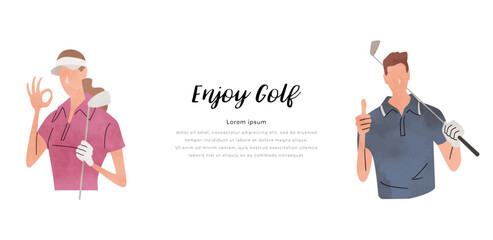 ベクターイラスト素材：ゴルフをする男性と女性
