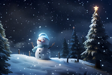 Snowman with Blanket on the Right - Winter Wonderland Scene.