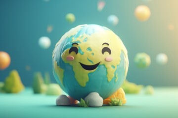 Cheerful globe mascot among trees, capturing the essence of environmental love and earth day celebrations.